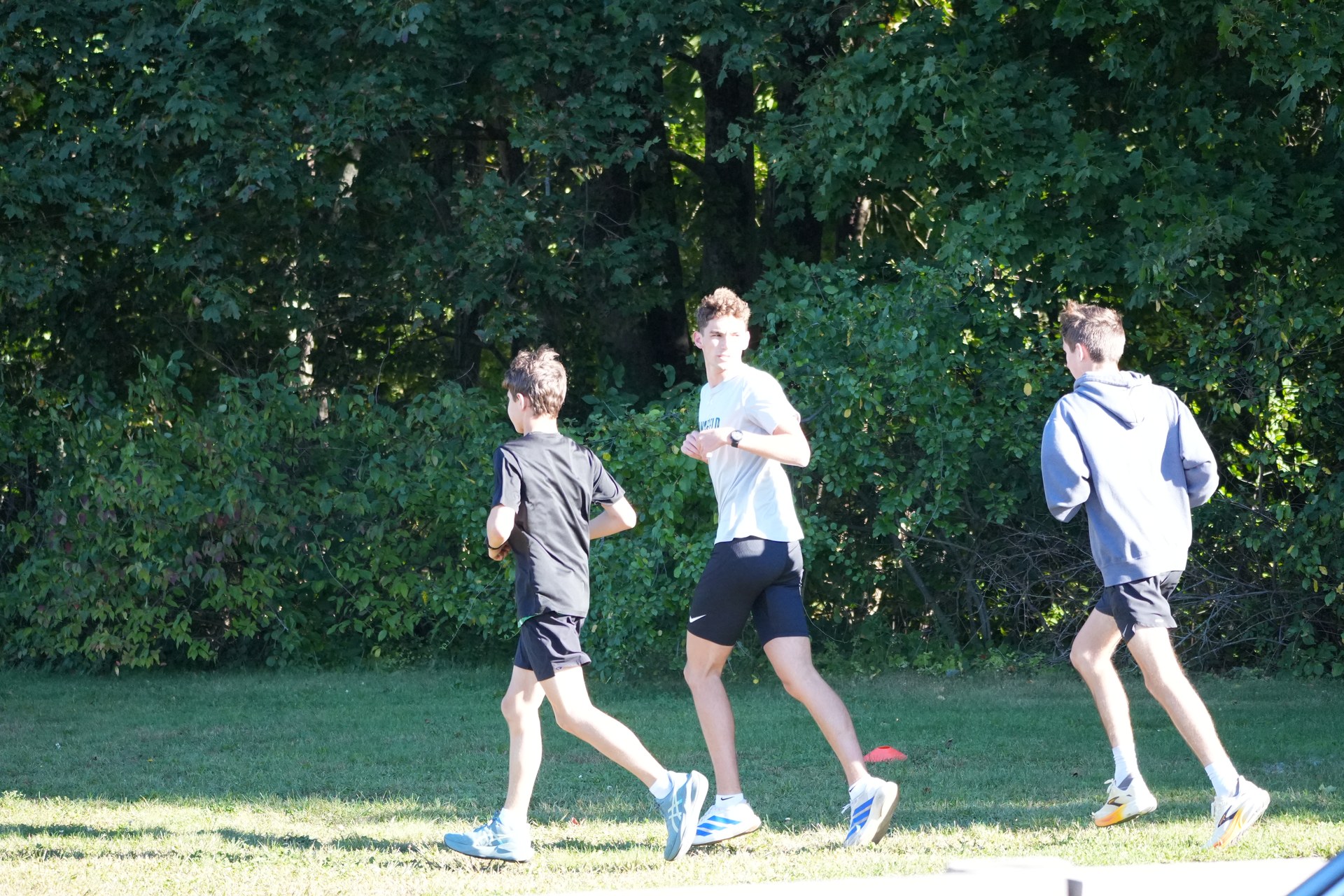 Warming up together before changing into racing gear.